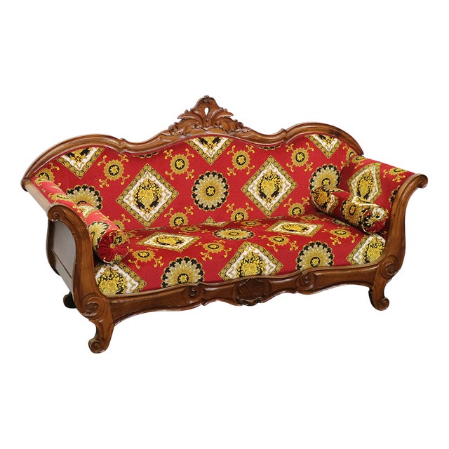 Louis Philippe Upholstered Walnut Sofa For Sale