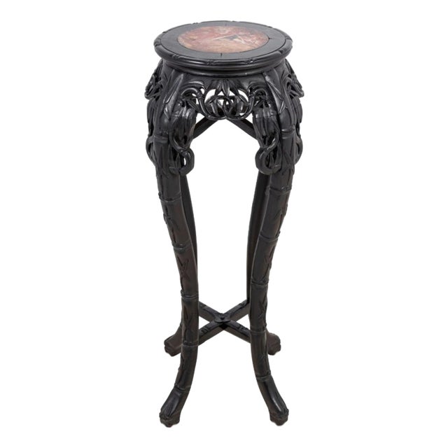 Chinese Hardwood and Marble Pedestal Table For Sale