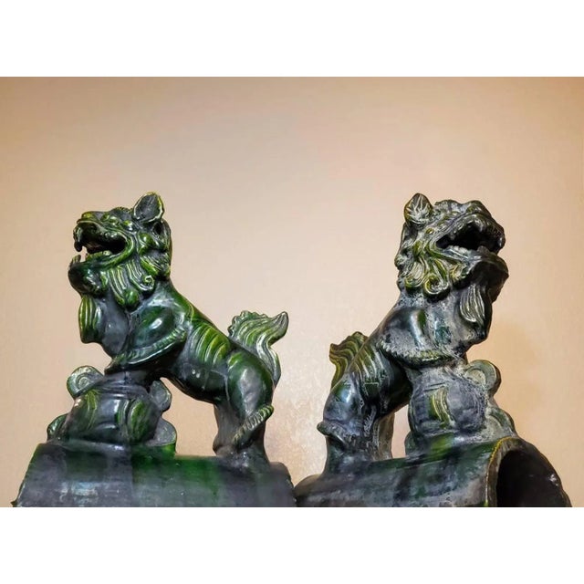 Antique Qing Dynasty Foo Dog Lion Architectural Roof Tile Figure Statue - a Pair For Sale - Image 13 of 13