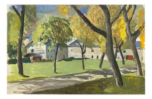 Isaac Charles Goetz, The Castle Courtyard, 1920s, Watercolor