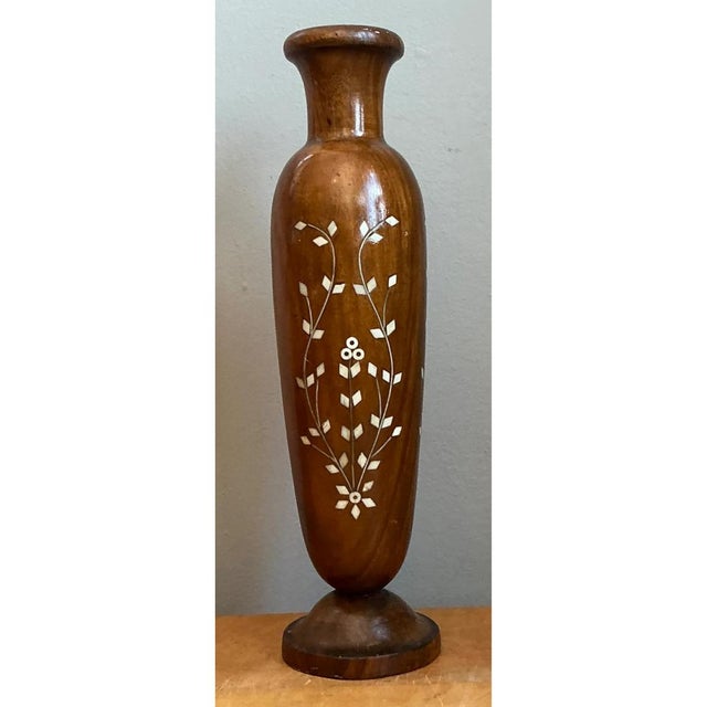 Wood Vintage Mother of Pearl Inlay Vase For Sale - Image 7 of 12