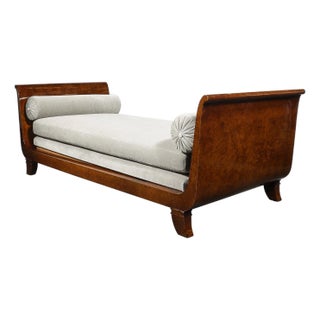 Art Deco Lupe De Amboyna Wood & Taupe Mohair Upholstery Daybed Attr. Jules Leleu For Sale