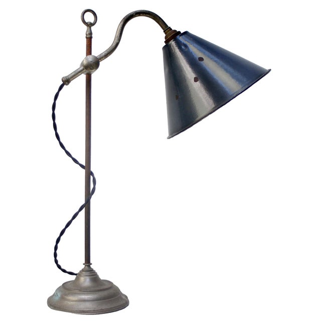 Metal British Blue Enamel and Nickel-Plated Brass Desk Light For Sale - Image 7 of 7