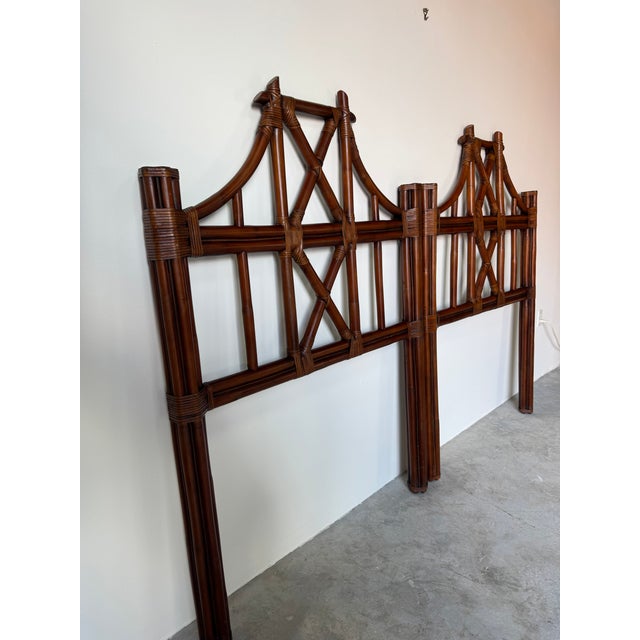 Pair of Vintage McGuire-Style Rattan Headboards With Leather Wrapped Bindings For Sale - Image 14 of 14