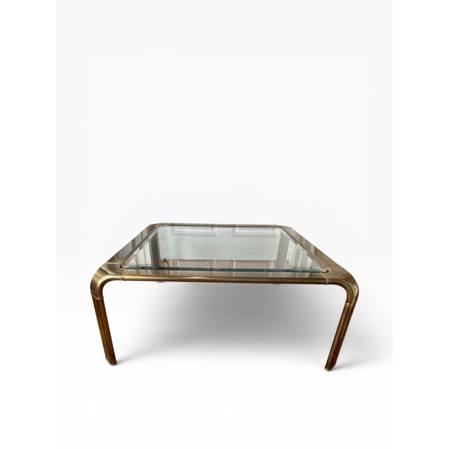 Mastercraft 1970s Mastercraft × John Widdicomb Brass and Glass Coffee Table — 40″ Square For Sale - Image 4 of 16