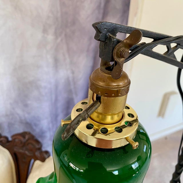 Green Vintage Art Deco Floor Lamp With Green Glass Tulip Shade For Sale - Image 8 of 15