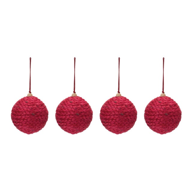 Add a touch of rustic charm to your holiday decor with our Jute Ball Ornaments! This set of vibrant red ornaments features...