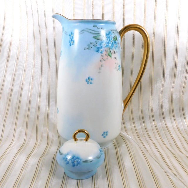 Contemporary 1960s Signed White Chocolate Pot Coffee Pot With Hand Painted Flowers For Sale - Image 3 of 11