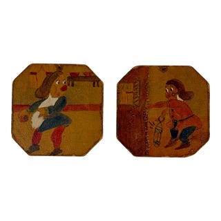 Pair of Small Vintage Snow White Paintings of Bashful & Doc Circa 1938 by Gerry DiStefano For Sale