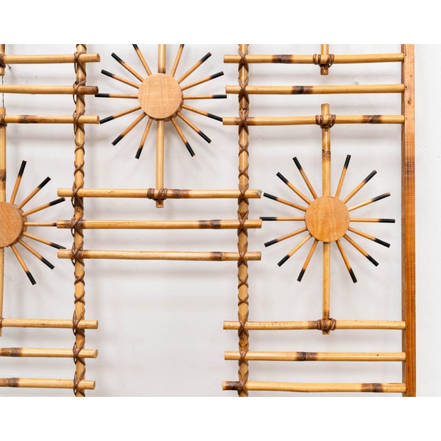 Beige Vintage Rattan Screen with Sunburst, 1950s For Sale - Image 8 of 13