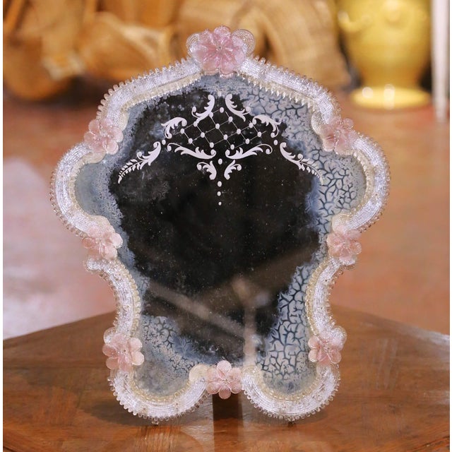 Mid 20th Century Mid-Century Italian Murano Glass Vanity Mirror With Floral Frame For Sale - Image 5 of 8
