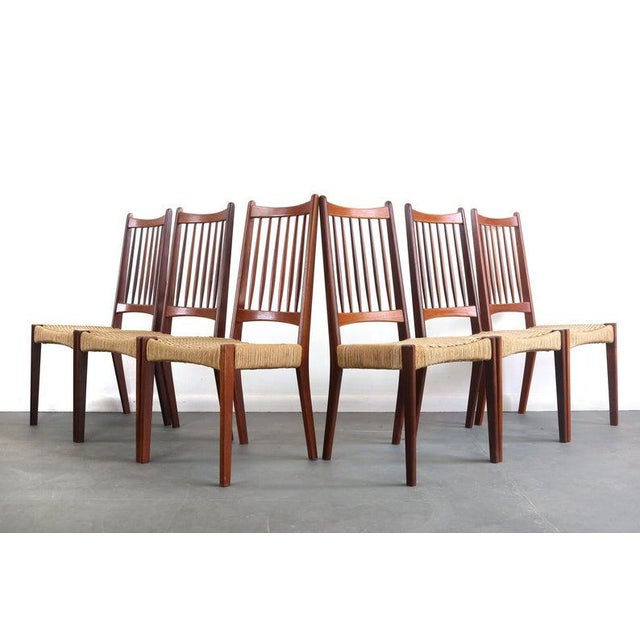 Wood Danish Modern Teak Spindle Back Dining Chairs with Paper Cord, Set of 6 For Sale - Image 7 of 7