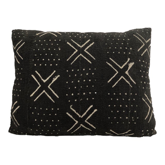 Vintage African Mud Cloth Black & White Pillow Mali 19" by 14" For Sale