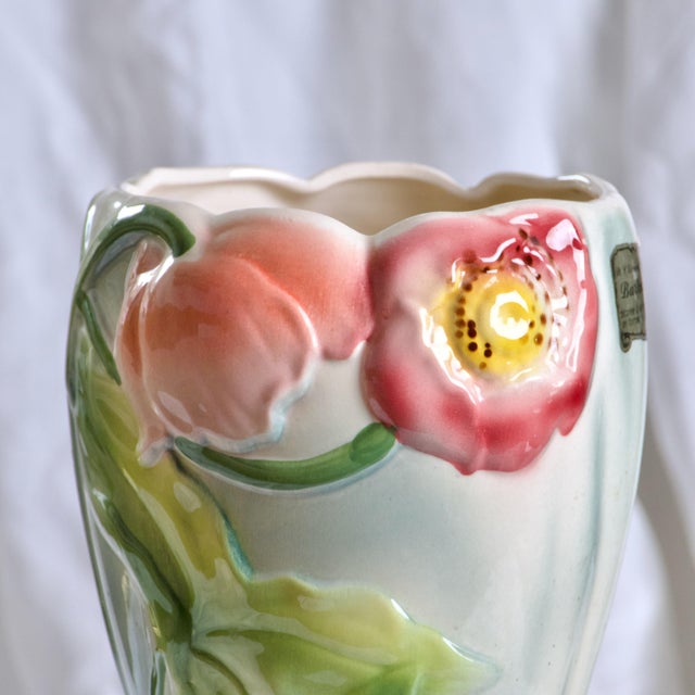 Large antique slip vase signed St Clément, “Anémone” collection. Wonderful Art Nouveau decor of the same name of...