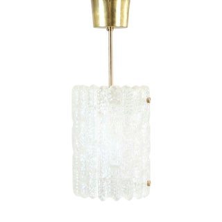 Mid-Century Modern Crystal Glass and Brass Pendant Light by Carl Fagerlund for Orrefors, Sweden, 1960s For Sale