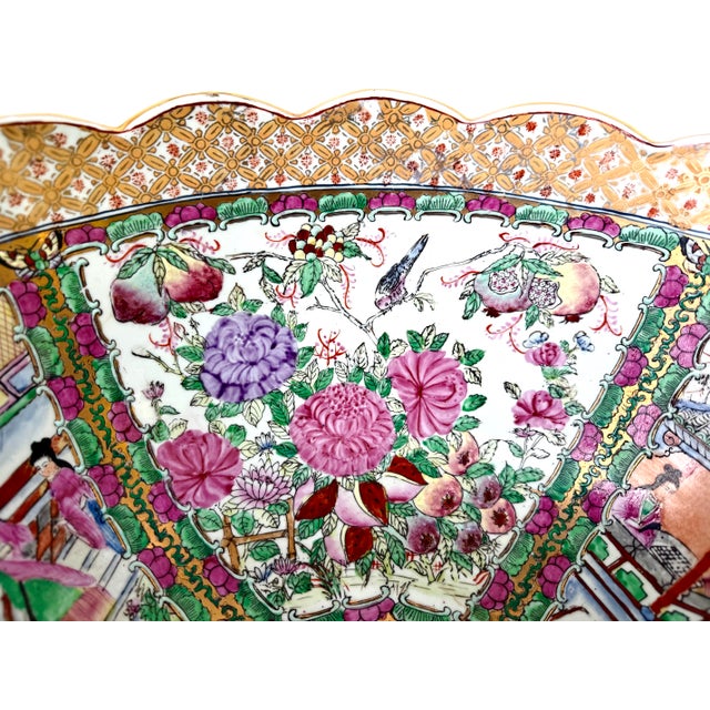 Ceramic Mid 20th Century Centerpiece 16 1/2" Diameter "Chinese Export" Bowl. Famille Rose For Sale - Image 7 of 17