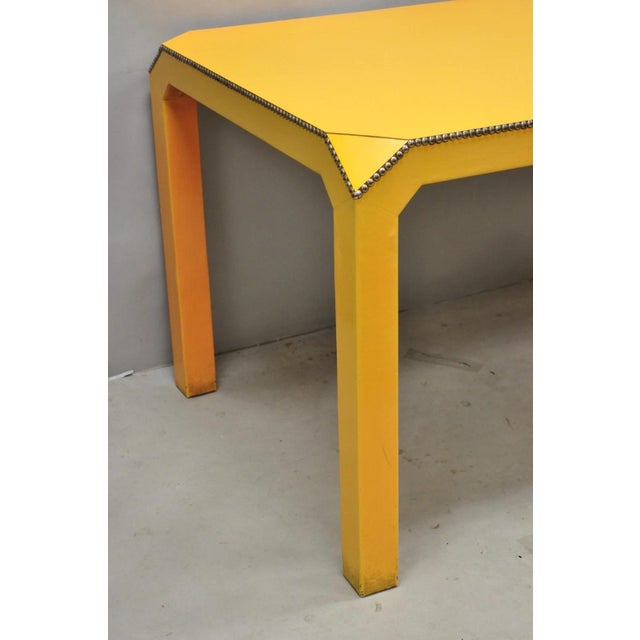 Vintage Hollywood Regency Orange Vinyl Laminate Parsons Style Dining Table Desk For Sale - Image 4 of 18