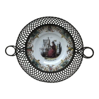 19th Century French Majolica Wire Basket Sarreguemines For Sale