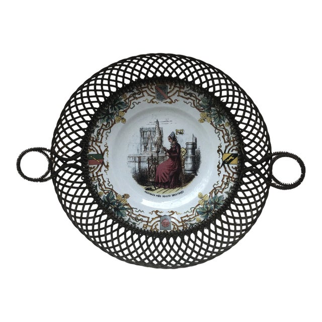 19th Century French Majolica Wire Basket Sarreguemines For Sale