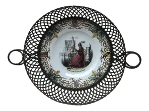 19th Century French Majolica Wire Basket Sarreguemines
