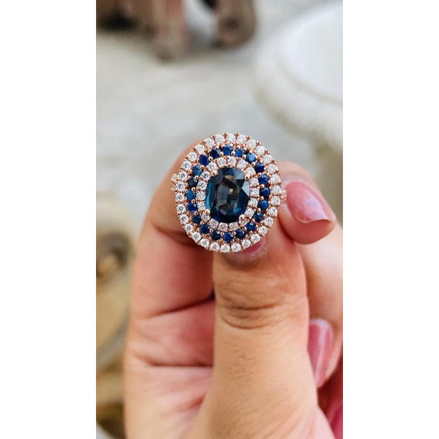 Not Yet Made - Made To Order 2.57ct Blue Sapphire and Diamond Cocktail Ring in 14k Rose Gold Size 7 For Sale - Image 5 of 12