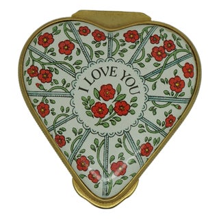 Halcyon Days England Enamel Heart Shaped I Love You Trinket Keepsake Box 2" For Sale