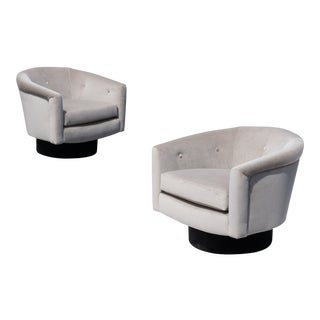 Swivel Tub Chairs in Clay & Noir Velvet - a Pair For Sale