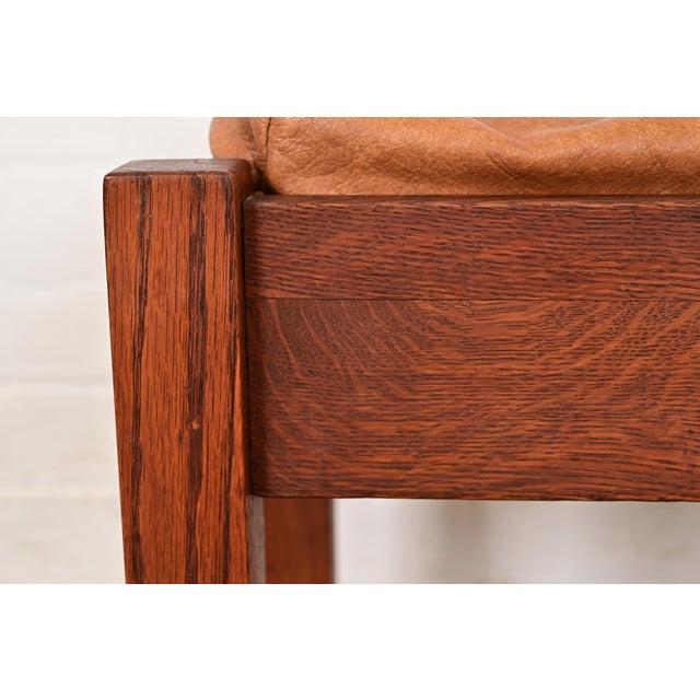 Wood Stickley Antique Mission Oak Arts & Crafts Upholstered Footstool or Ottoman For Sale - Image 7 of 12