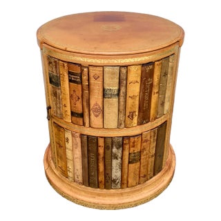 A Trompe l'Oeil Library Table | Embossed Faux Books Round Drinks Table For Sale