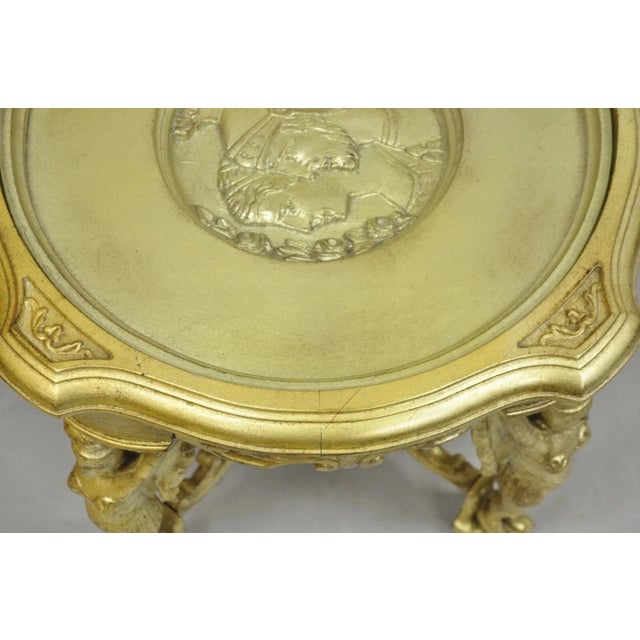 Vintage Art Deco Carved Female Dancer Silver Gold Round Coffee Side Table For Sale - Image 11 of 12