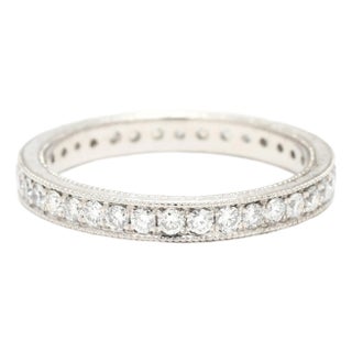 Vintage .68ctw Diamond Eternity Band Ring, 18k White Gold, Ring Size 6.25 For Sale