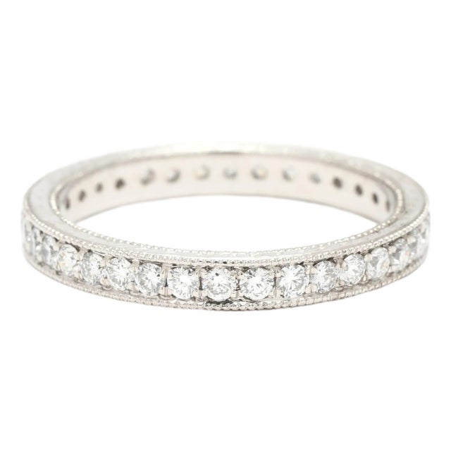 Vintage .68ctw Diamond Eternity Band Ring, 18k White Gold, Ring Size 6.25 For Sale