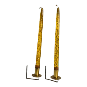Mid Century Modern 1960s Vintage Wall Candle Sconces Amber Lucite Fleck a Pair