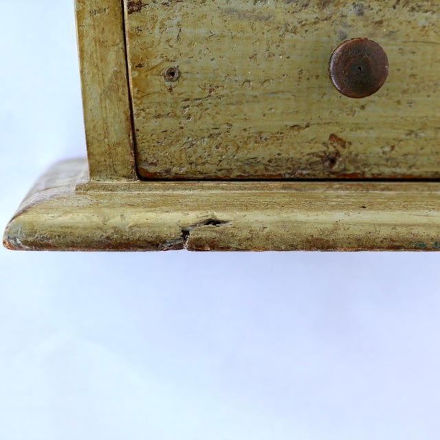 19th-Century European Provincial Carved Farinière / Salt Box in Original Sage Milk Paint For Sale - Image 10 of 17