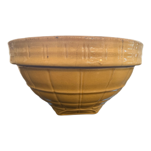 Large Vintage 1920s McCoy Window Pane Pottery Mixing Bowl in Yellow Glaze 11 1/2" Diameter