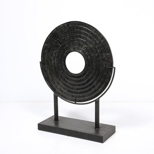 Mid-Century Modernist Bi-Disc Sculpture in Black Sandstone by Holly Hunt For Sale In New York - Image 6 of 13
