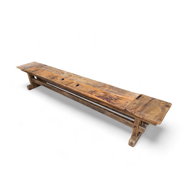 Farmhouse 96" Breadboard Trestle Bench For Sale - Image 3 of 10
