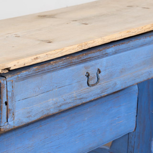 Blue Early 19th-Century Swedish Pine Console Table With Blue Trestle Base For Sale - Image 8 of 11