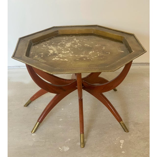 Metal Midcentury Modern Spiderleg Table Octagonal Brass Tray For Sale - Image 7 of 7