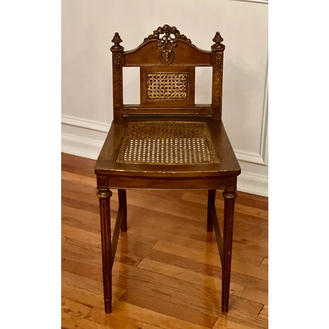 1920s French Louis XVI Style Caned Seat and Back Carved Oak Vanity Chair For Sale - Image 10 of 12