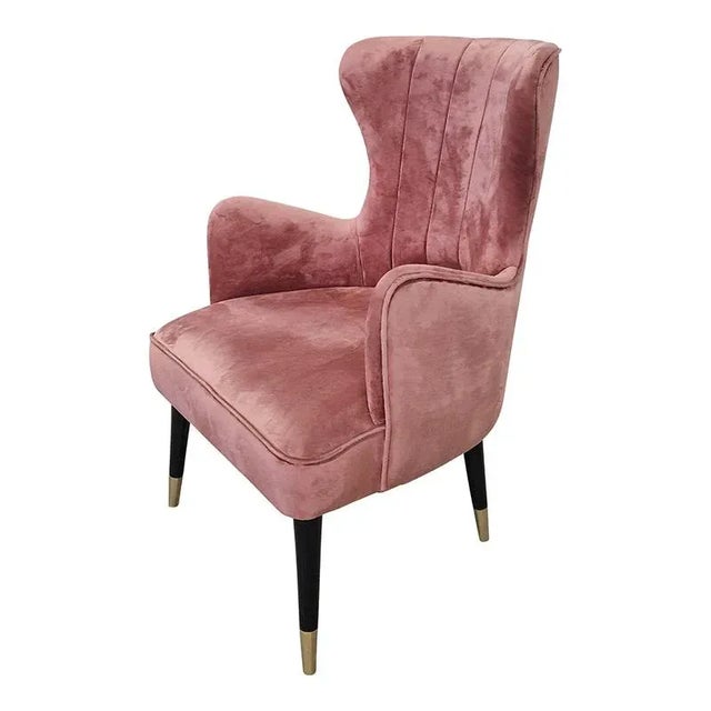Pink Velvet Armchair, 1980s For Sale - Image 6 of 8