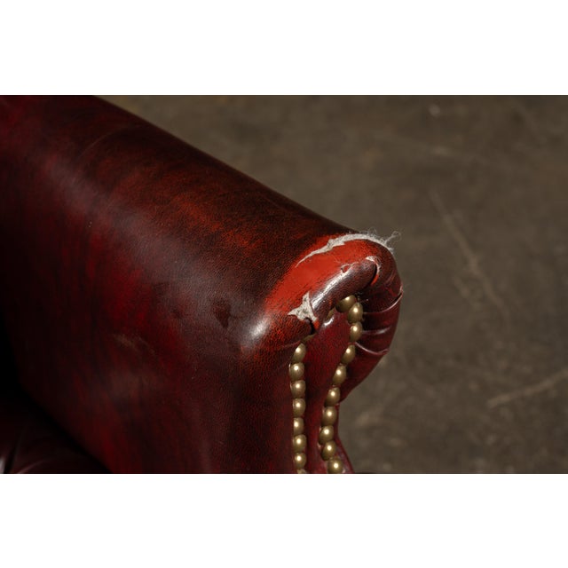 Vintage Tufted Leather Wingback Chesterfield Armchair in Oxblood For Sale - Image 9 of 15