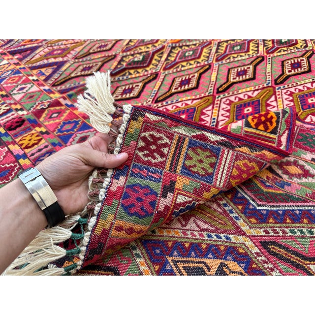 Multicolor Mushwani Maimana Hand-Woven Kilim Rug - 6'7" X 9'2" For Sale - Image 14 of 16