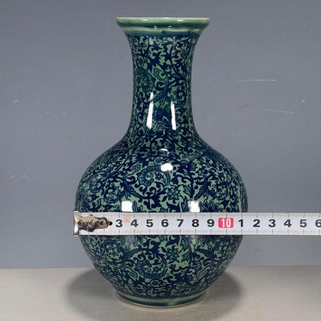 Vintage Chinese Celadon Ground Blue & White "Lotus Scroll" Vase, Yongzheng Mark For Sale In Los Angeles - Image 6 of 9
