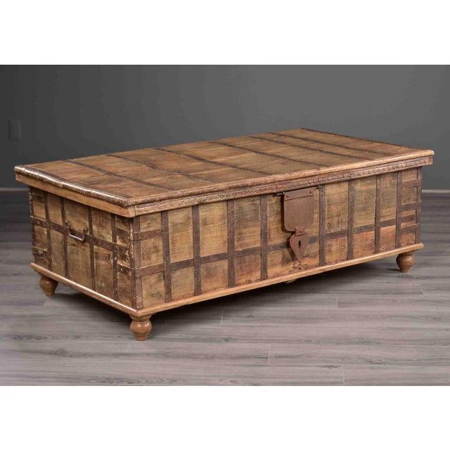 19th Century Large Anglo-Raj Iron-Bound Teak Trunk Table With Hinged Lid For Sale - Image 12 of 12