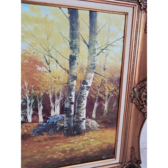 Large Vintage Woodland River Mountain Landscape, Oil Painting on Canvas, Gold Frame, Signed, 1980s For Sale - Image 18 of 18