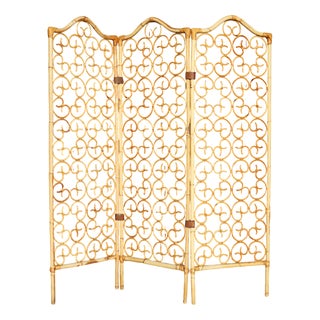 Vintage Italian Rattan Screen with 3 Leaves, 1960s For Sale