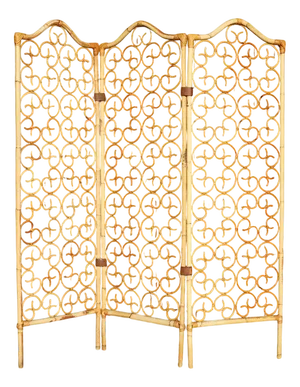 Vintage Italian Rattan Screen with 3 Leaves, 1960s