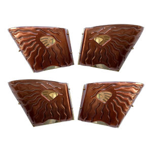Contemporary Set of 4 Red Eyes Murano Glass and Brass Sconces, Italy
