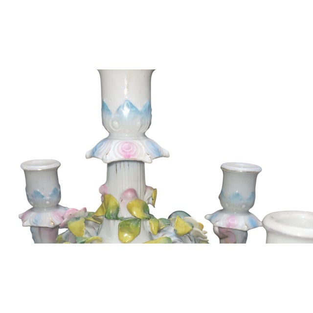 Mid 20th Century Pair of Meissen Style Porcelain Five-Arm Candelabras. Germany, 20th Century. For Sale - Image 5 of 10